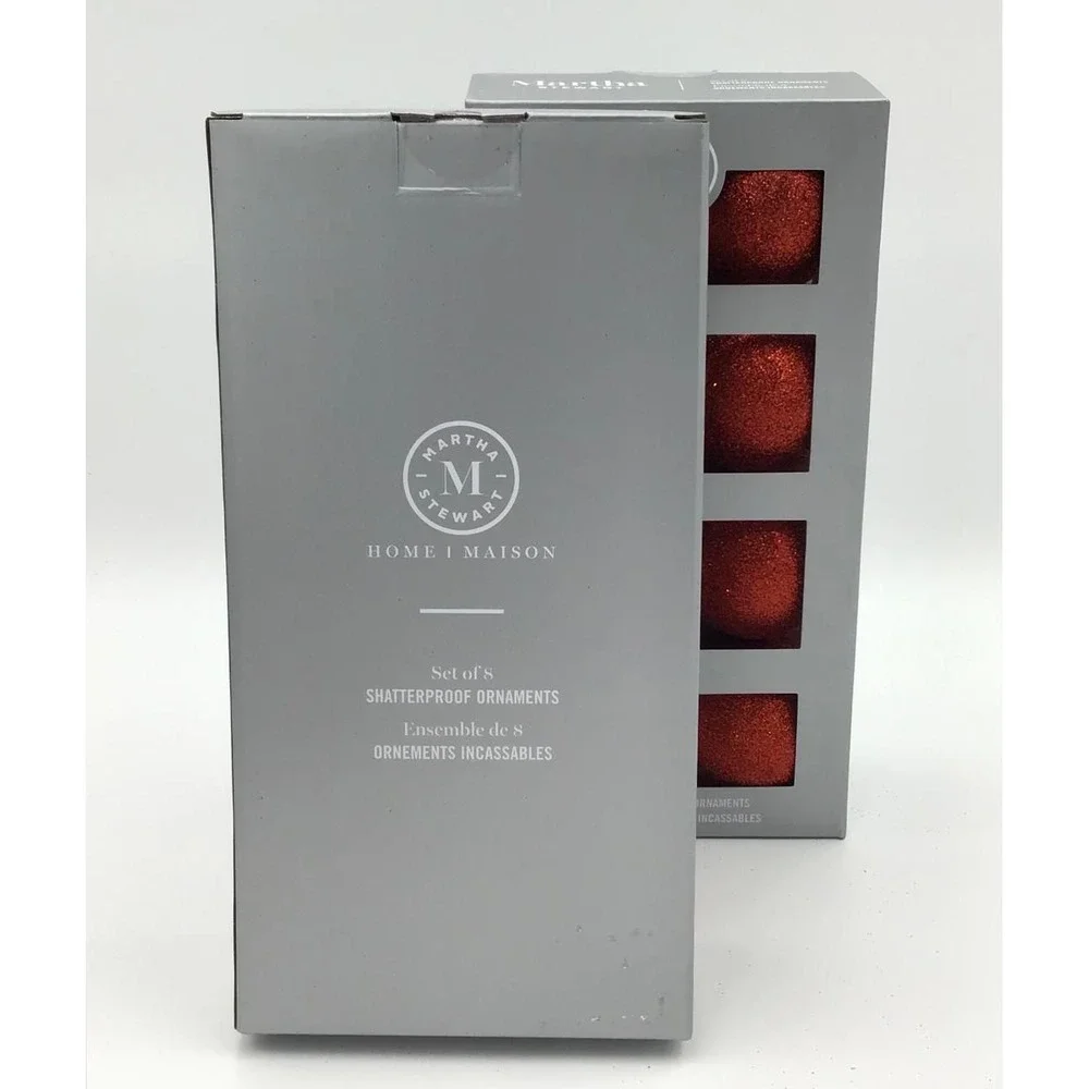 NIB Martha Stewart 16 Red Glitter Shatterproof Christmas Ornaments Holiday Decor